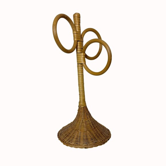 Rattan Finger Tip Towel Holder Retro Stand Triple Ring VTG Boho Bathroom Decor - Picture 2 of 11